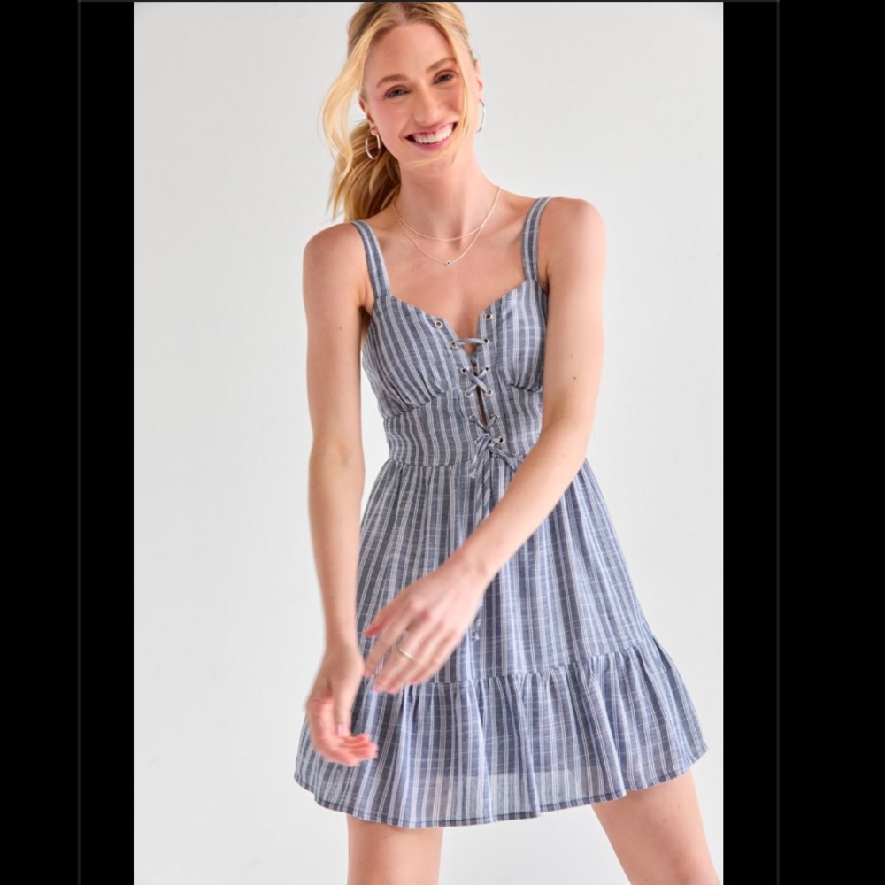 Francesca’s Miami Lace Up Striped Mini Dress